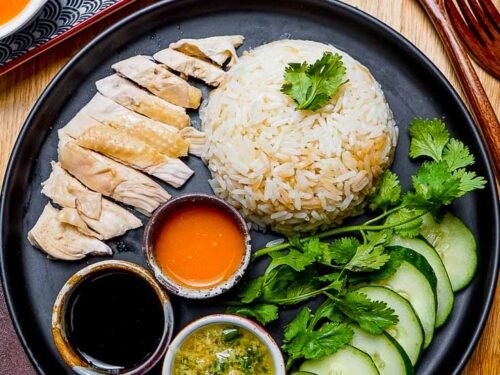 Hainanese Chicken Rice Meal Prep with Dipping Sauces