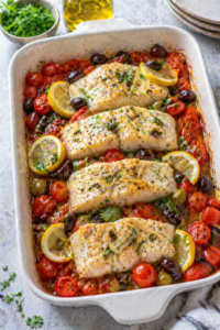 Baked Cod with Tomatoes and Olives
