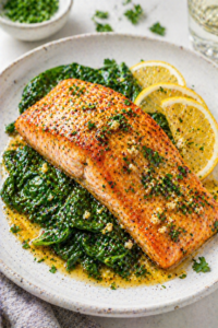 Garlic Butter Salmon with Spinach