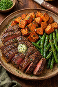 Steak with Sweet Potato and Greens