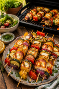 Grilled Veggie and Halloumi Skewers